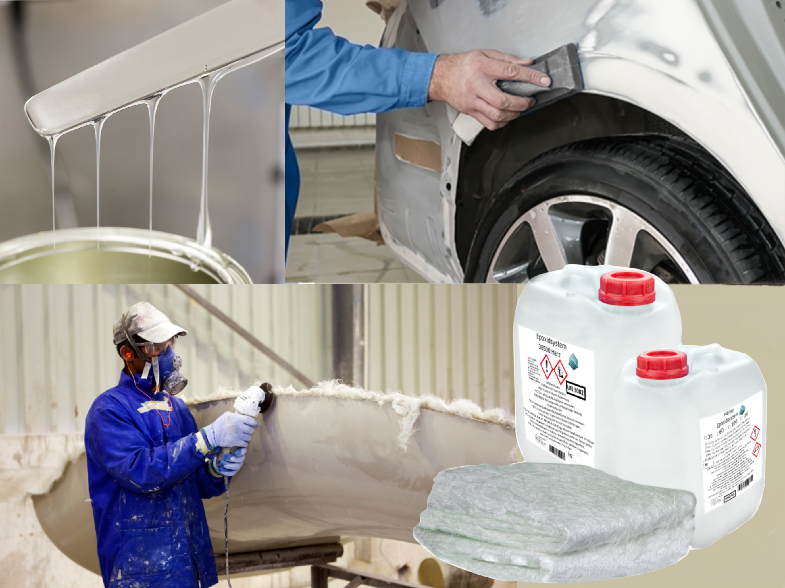 GFK-Set: 2kg Epoxidharz + 2m² Glasfasermatte 375g/m² GFK-Set: 2kg Epoxidharz + 2m² Glasfasermatte 375g/m²