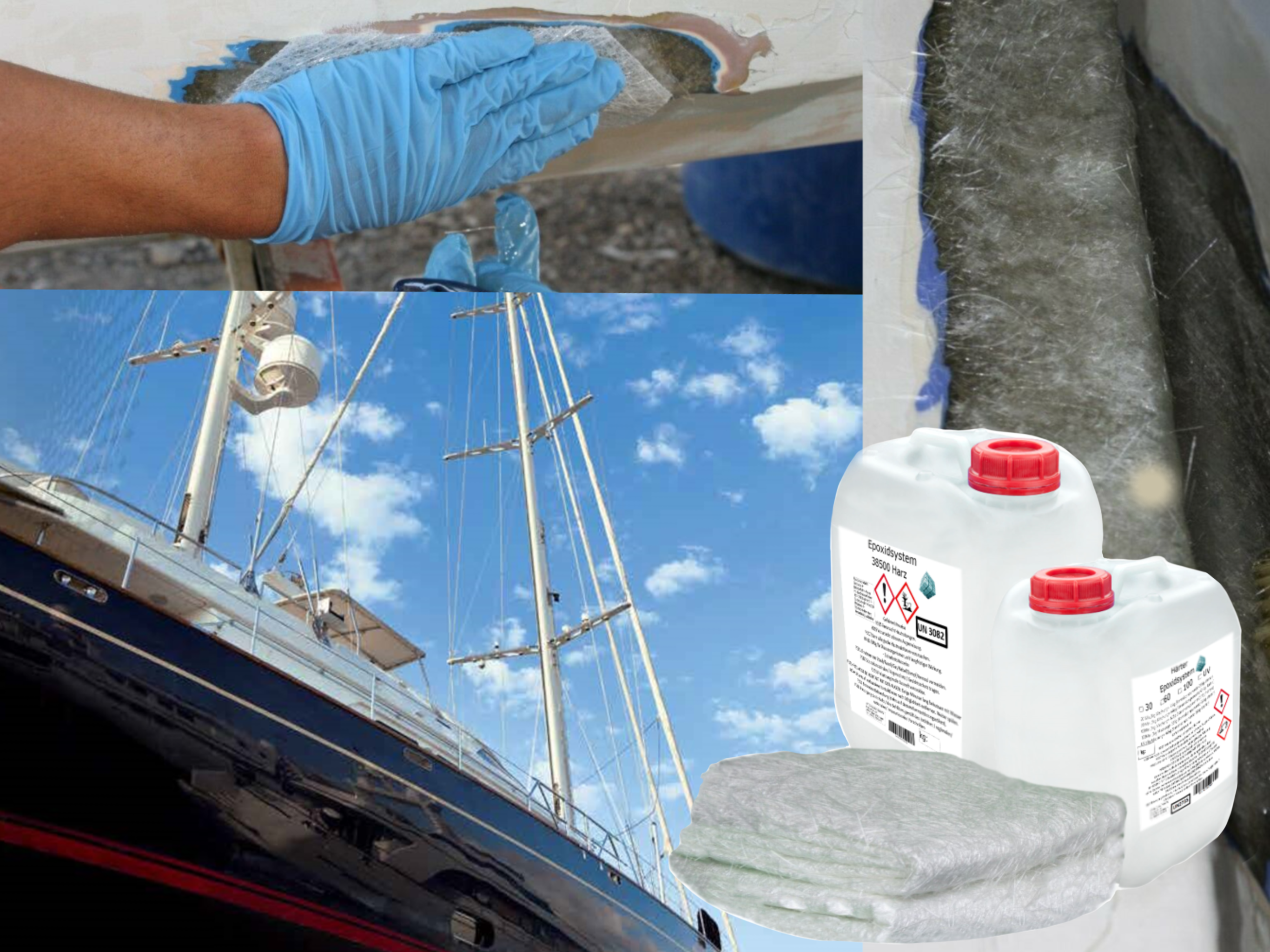 GFK-Set: 3kg Epoxidharz + 8m² Glasfasermatte 375g/m² GFK-Set: 3kg Epoxidharz + 8m² Glasfasermatte 375g/m²